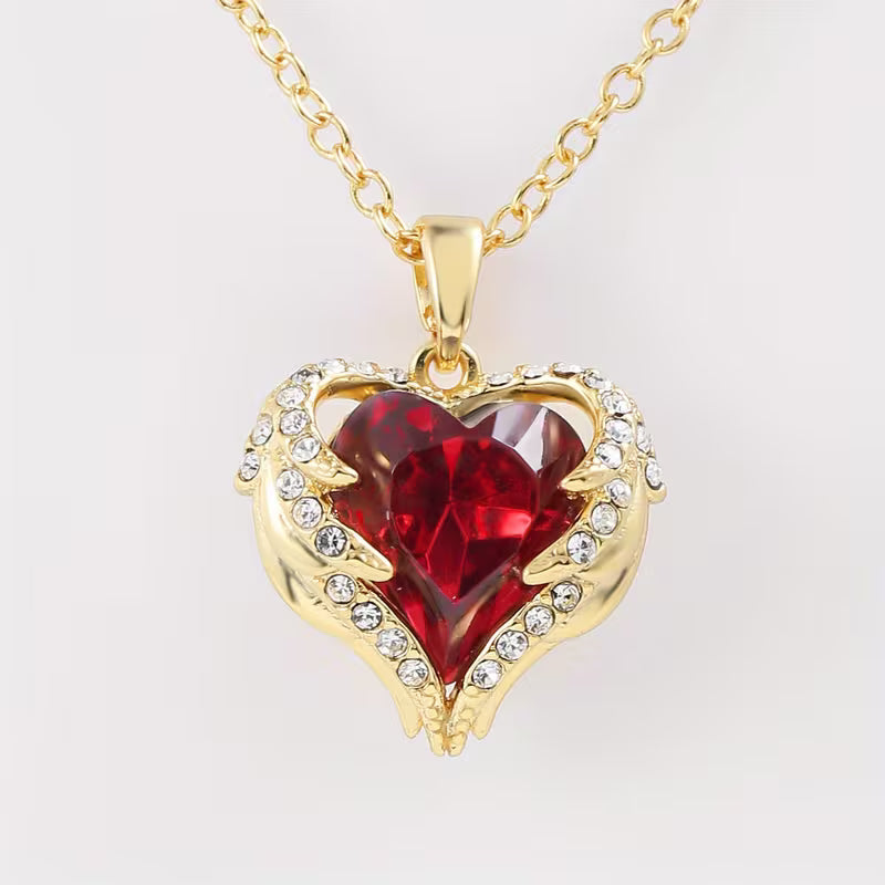 Engel Kram Ruby Hjerte Halskæde | Guld
