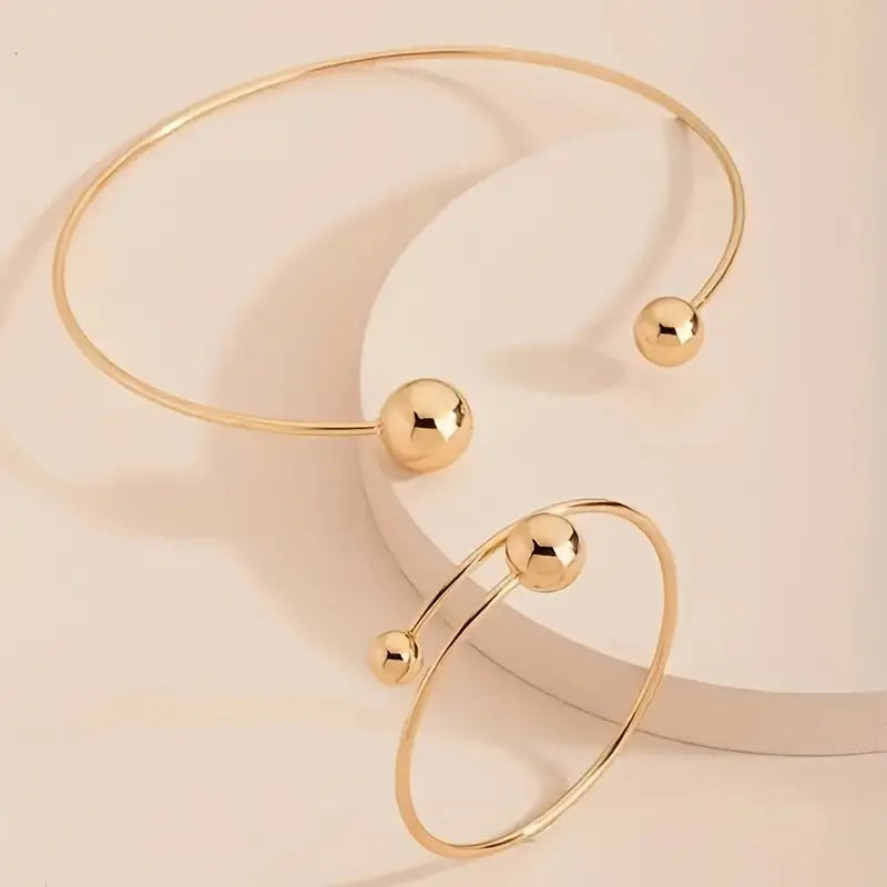 Minimalistisk Glow Krave & Manchet Armbånd Sæt | Guld