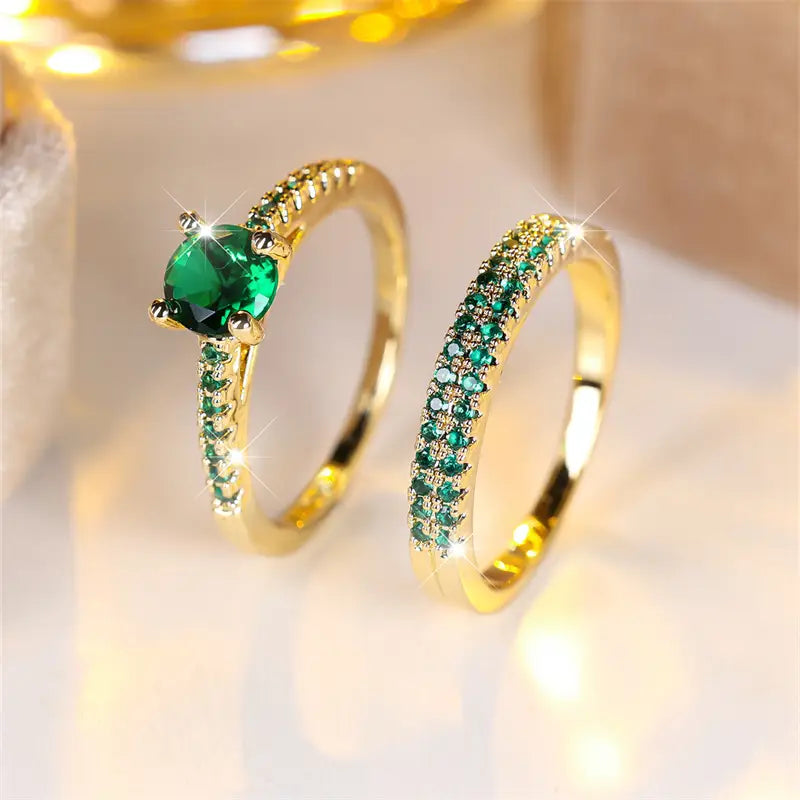Serena Emerald Duo Ring Sæt | Guld