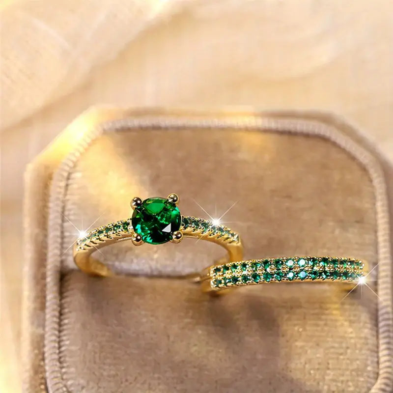 Serena Emerald Duo Ring Sæt | Guld