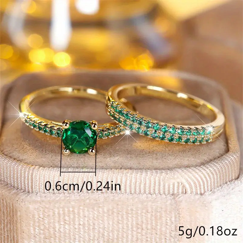 Serena Emerald Duo Ring Sæt | Guld
