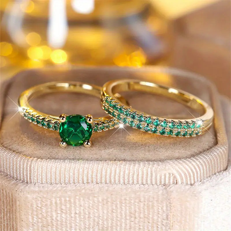 Serena Emerald Duo Ring Sæt | Guld