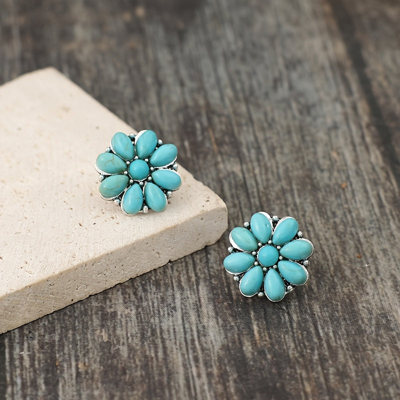 Serelith Turkis Blomst Studs | Hvidguld