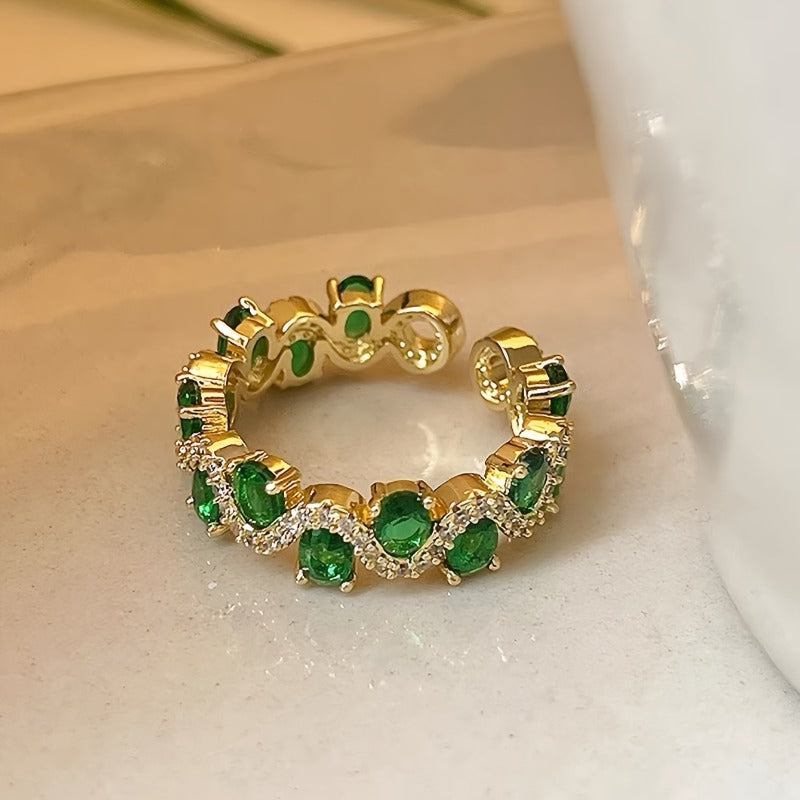 Calira Funklende Smaragd Åben Ring | Guld