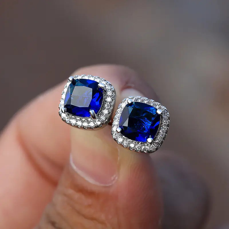 Saphir Square Stud Øreringe | Hvidguld
