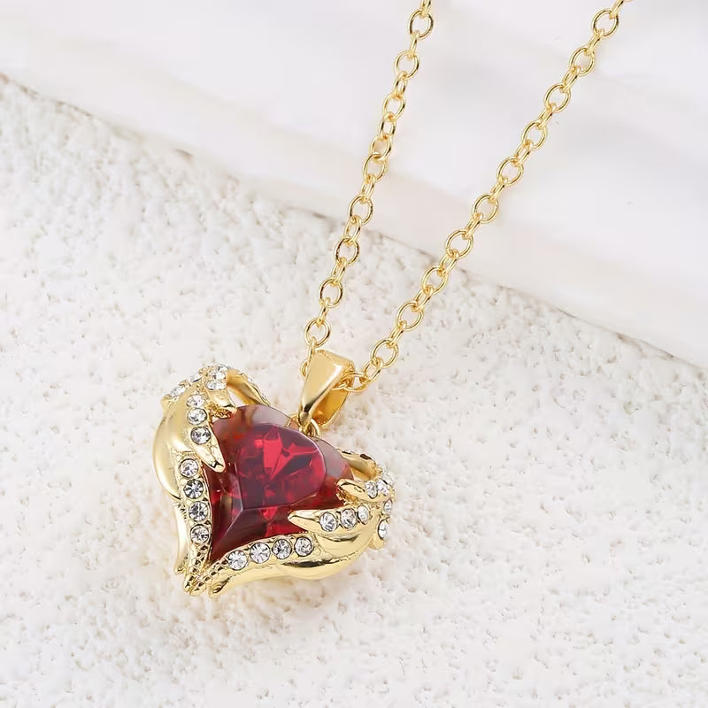 Engel Kram Ruby Hjerte Halskæde | Guld