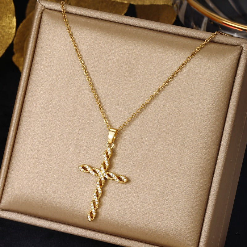 Krystal Twist Cross Necklace | Guld