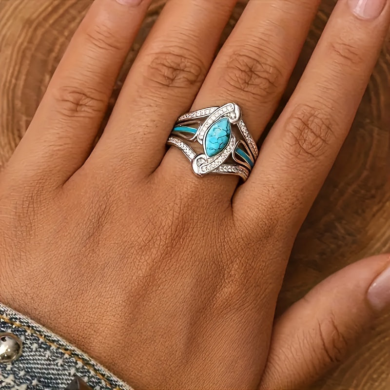 Turkis Marquis Statement Ring | Hvidguld