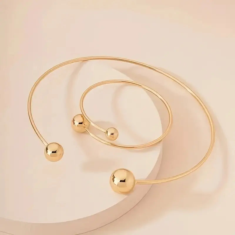 Minimalistisk Glow Krave & Manchet Armbånd Sæt | Guld