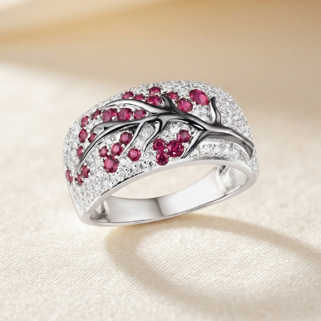 Ruby Blossom Tree Ring | Hvidguld