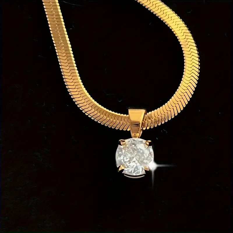 Elegant Rhinestone Vedhæng Halskæde | Guld