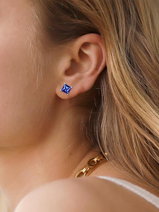Minimalistiske Princess Cut Safir Øreringe | Hvidguld