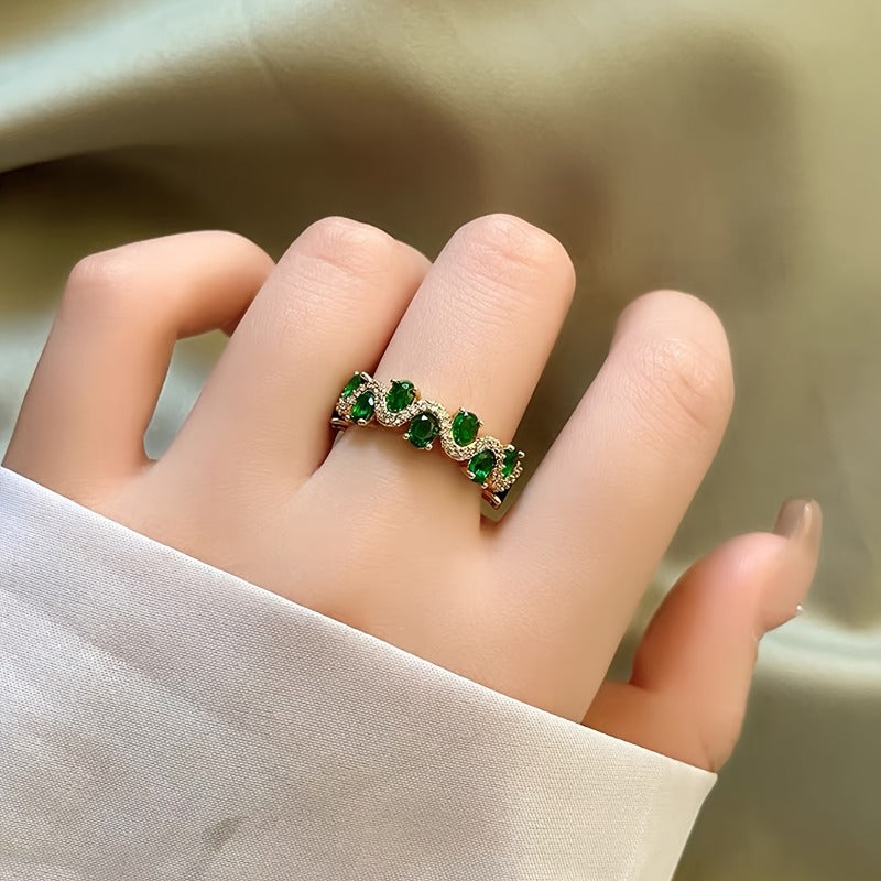 Calira Funklende Smaragd Åben Ring | Guld