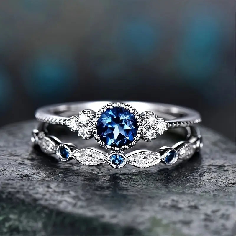 Sapphriel Krone Ring Sæt | Hvidguld