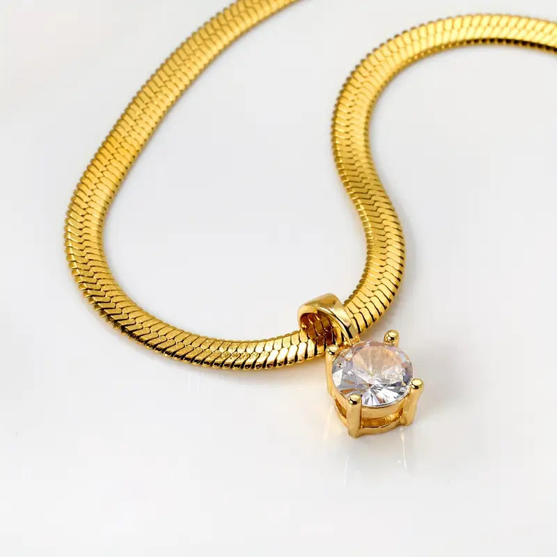 Elegant Rhinestone Vedhæng Halskæde | Guld