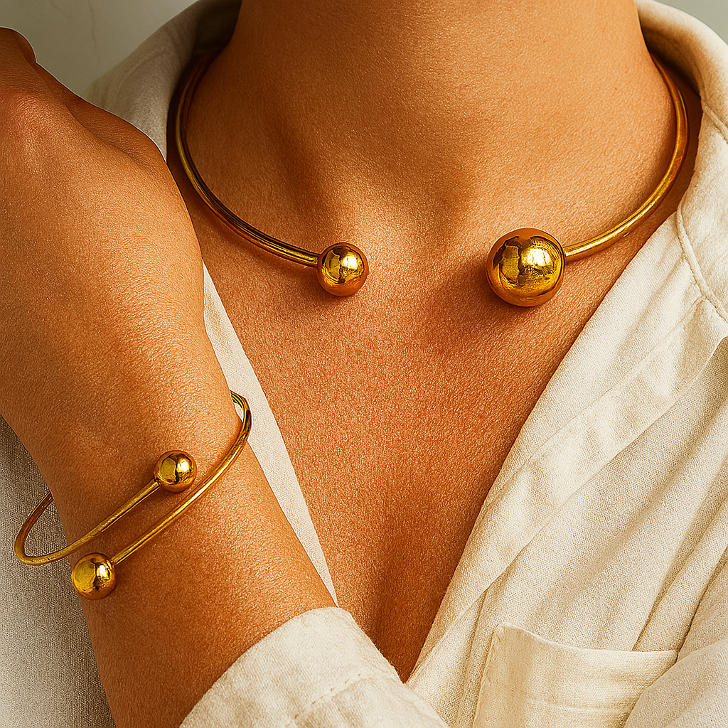 Minimalistisk Glow Krave & Manchet Armbånd Sæt | Guld