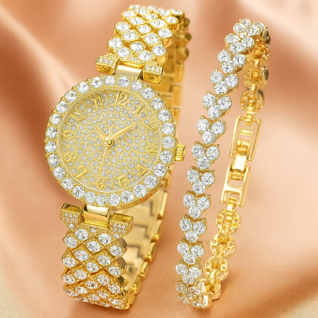 Luxe Radiance Guld Ur & Armbånd Sæt | Guld