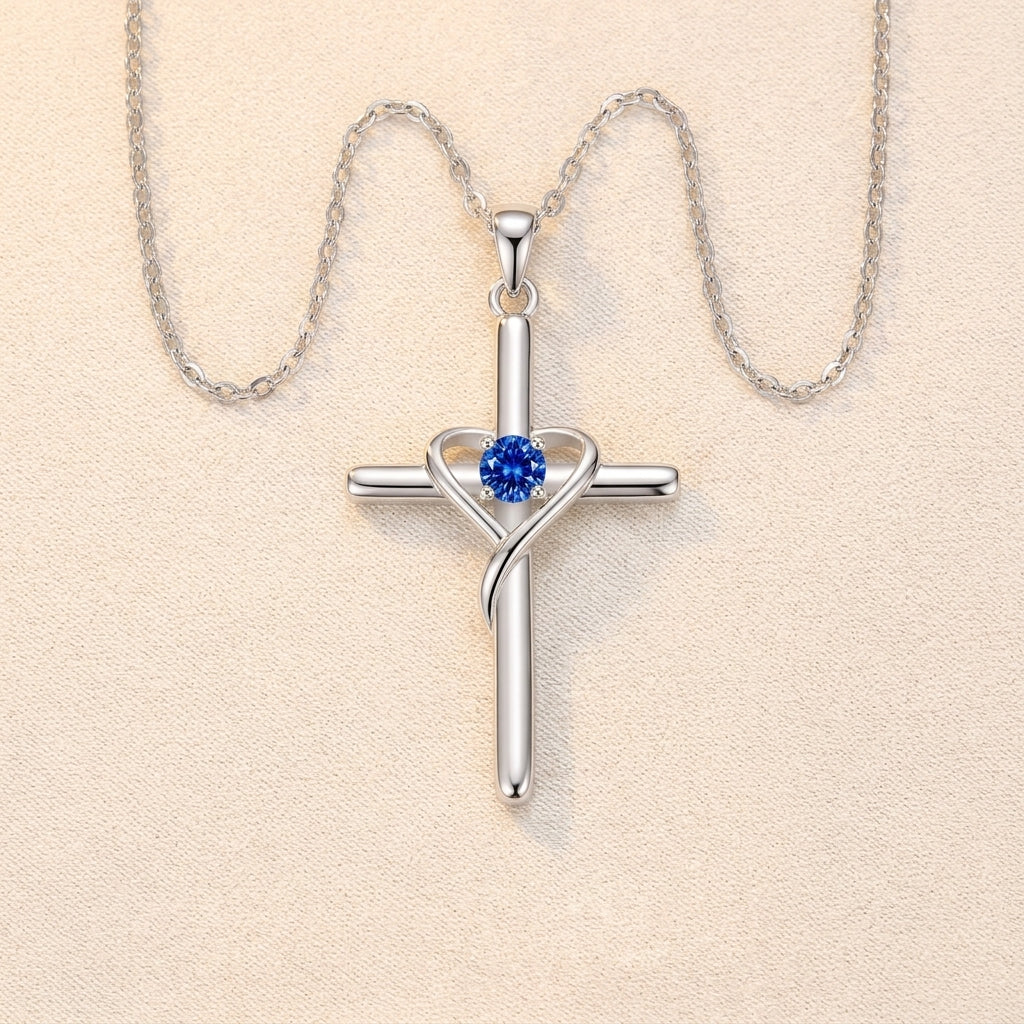 Sapphire Cross Necklace | Hvidguld