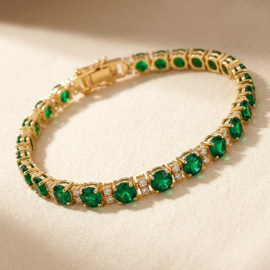 Emerald Trio Tennis Armbånd | Guld