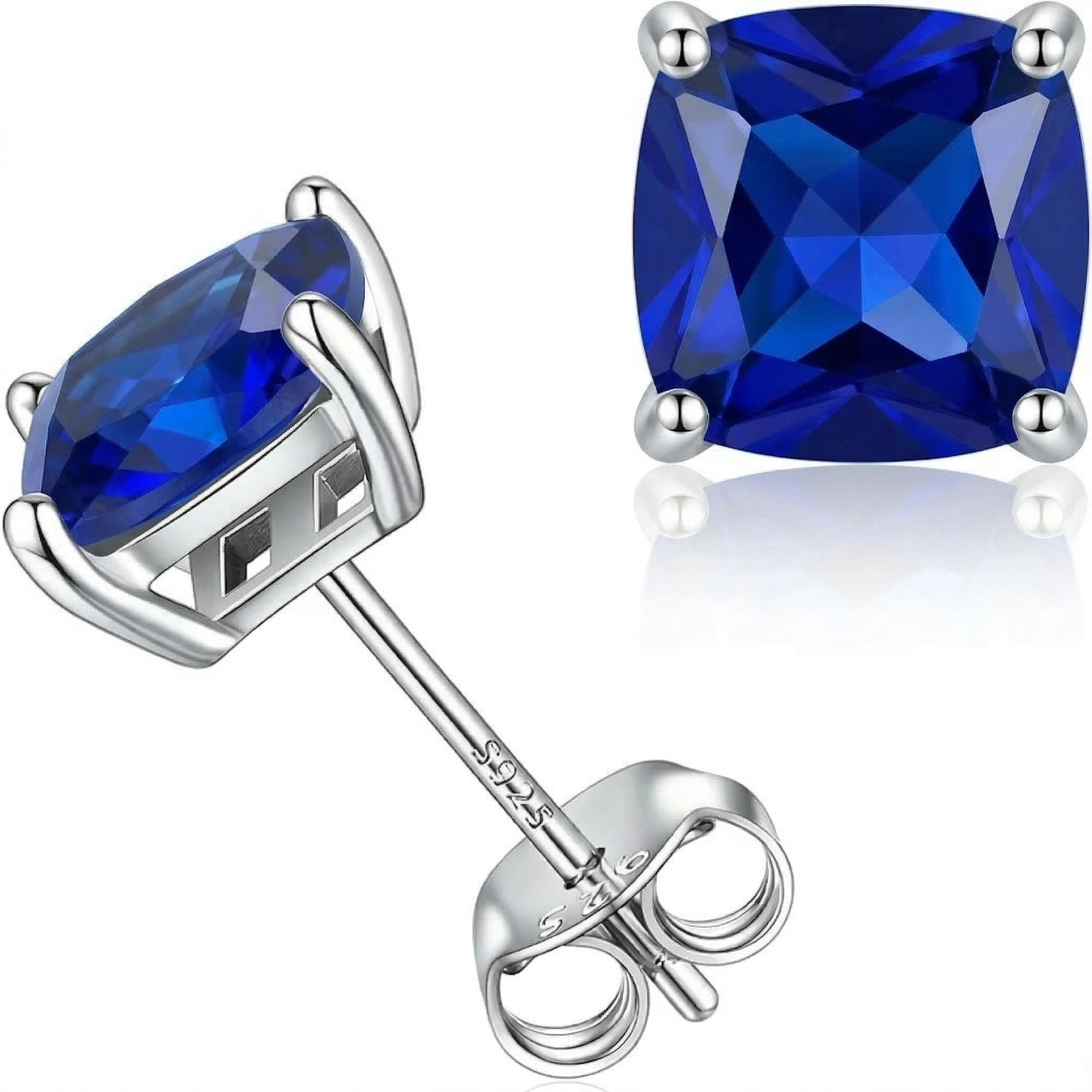Minimalistiske Princess Cut Safir Øreringe | Hvidguld