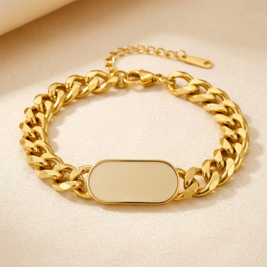 Cuban Chain Tag Armbånd | Guld