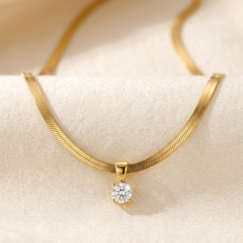 Elegant Rhinestone Vedhæng Halskæde | Guld
