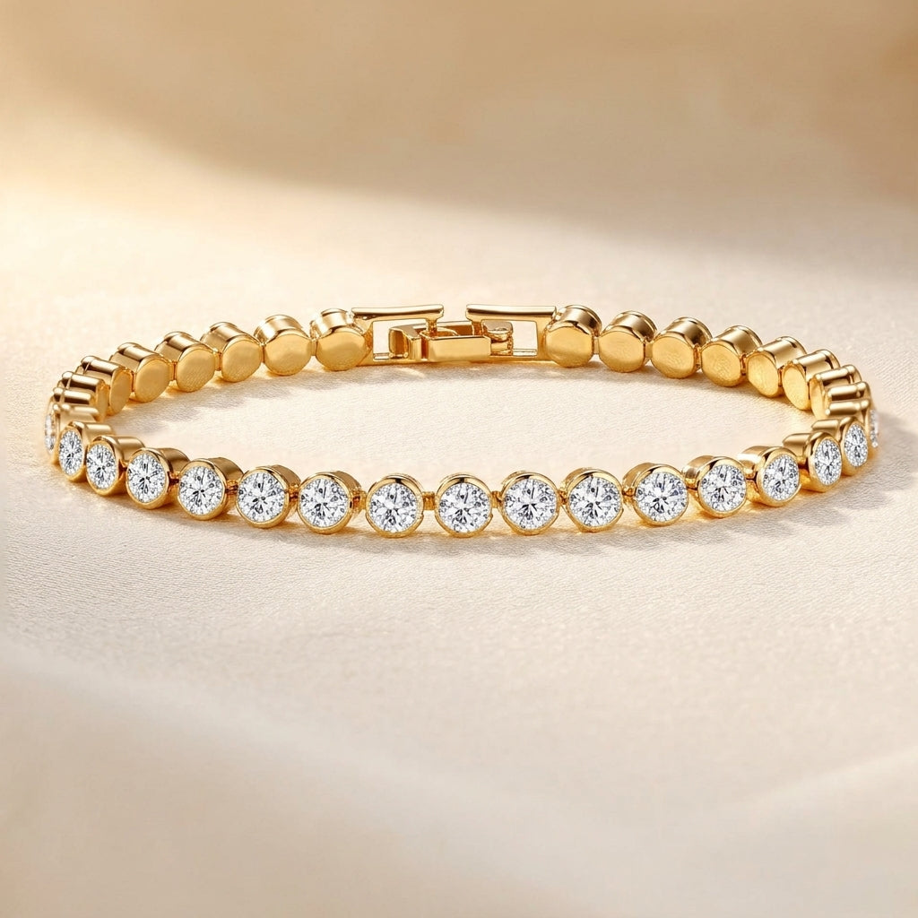 Rund Skåret Tennisarmbånd | Guld