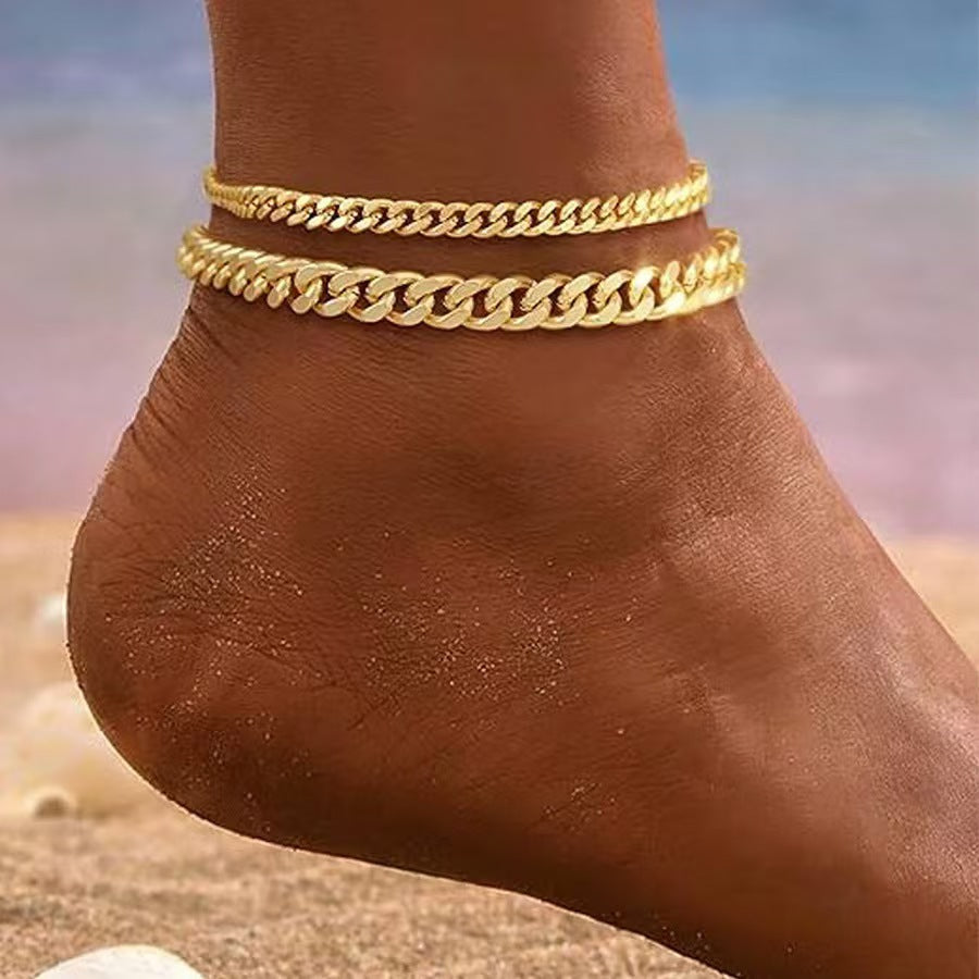 Lagdelte Cubanske Link Anklet | Guld