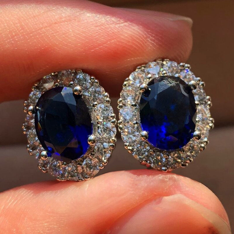 Oval Hvid Safir Stud Øreringe | Hvidguld