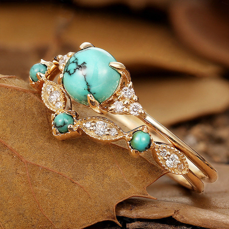 Aureva Turquoise Crown Ring Sæt | Guld