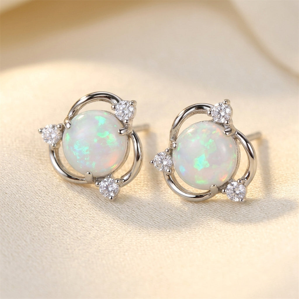 Opal Trio Stud Øreringe | Hvidguld