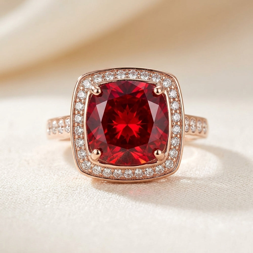 Ruby Halo Statement Ring | Roséguld
