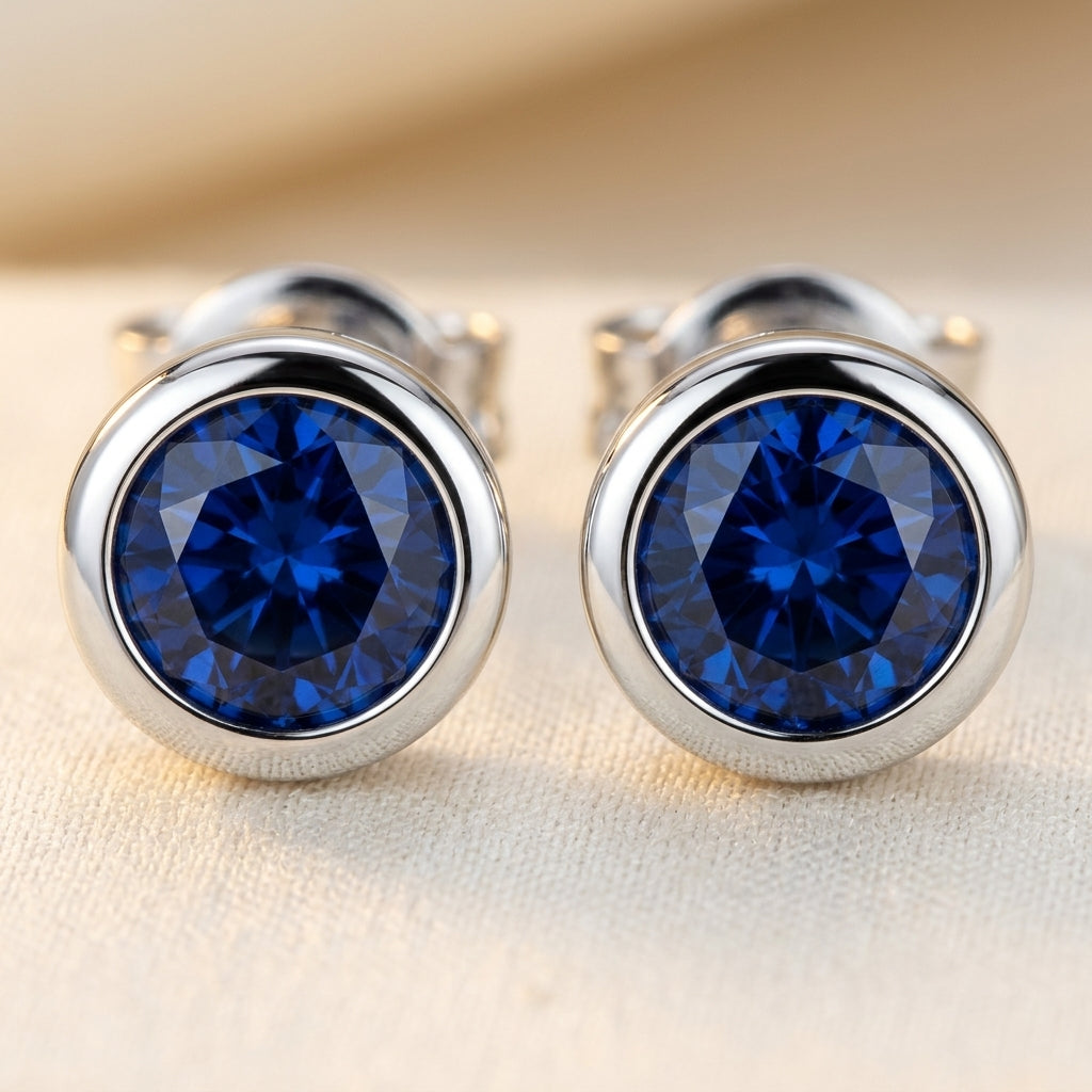 Sapphire Bezel Stud Earrings | Hvidguld