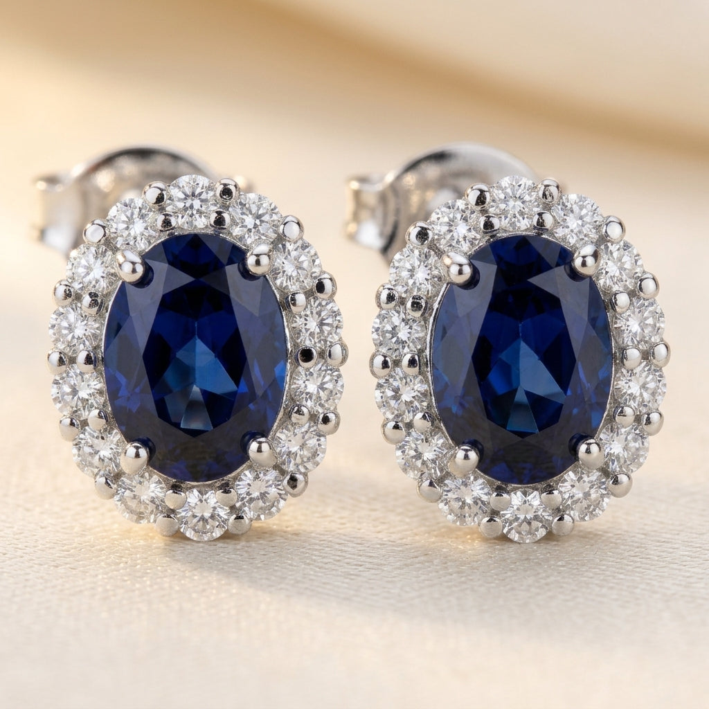 Oval Hvid Safir Stud Øreringe | Hvidguld