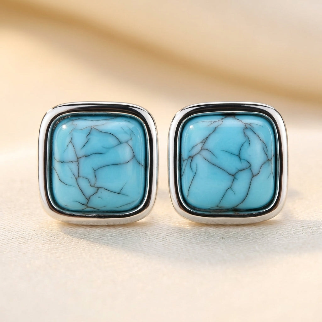 Turkis Fyrkantede Studs | Hvidguld