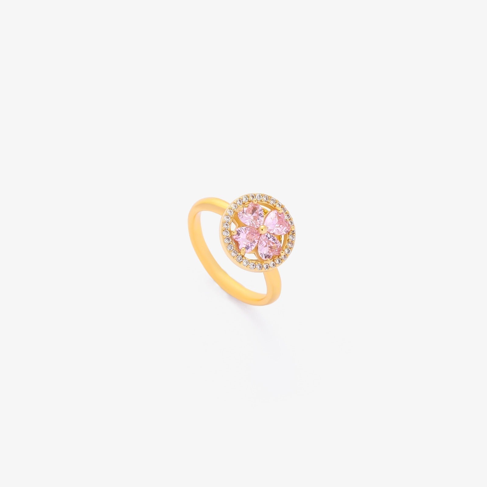 Pink Heart Bloom Spinning Ring | Guld