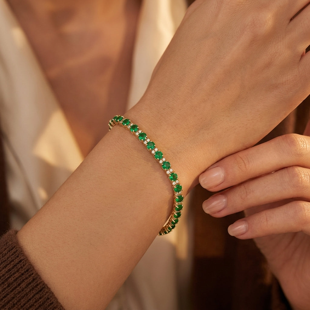 Emerald Trio Tennis Armbånd | Guld