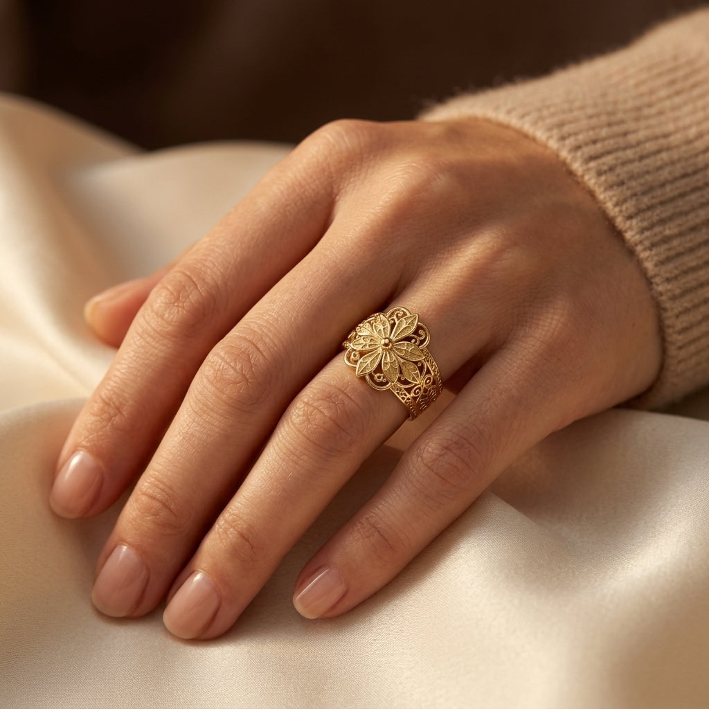 Vintage Inspireret Blomster Ring | Guld