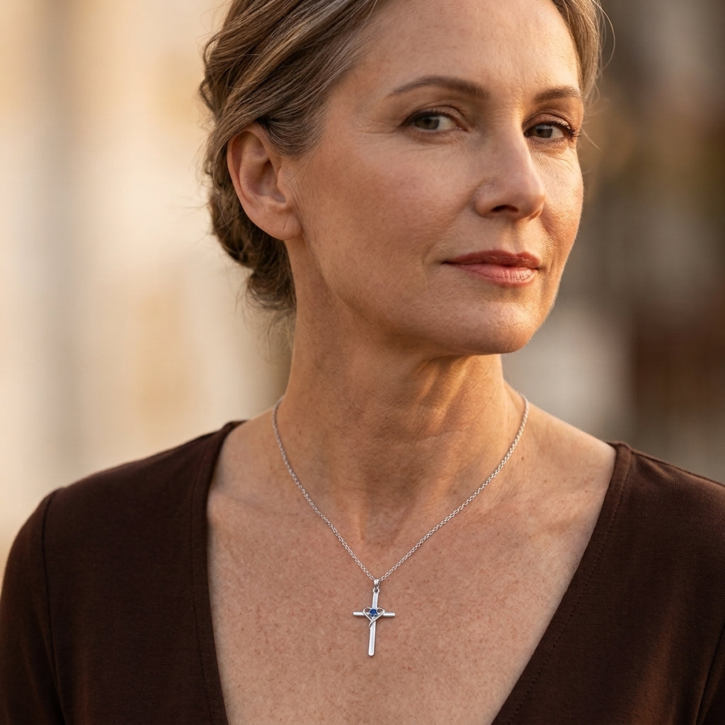 Sapphire Cross Necklace | Hvidguld