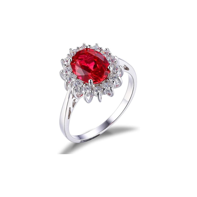 Klassisk Ruby Halo Ring | Hvidguld