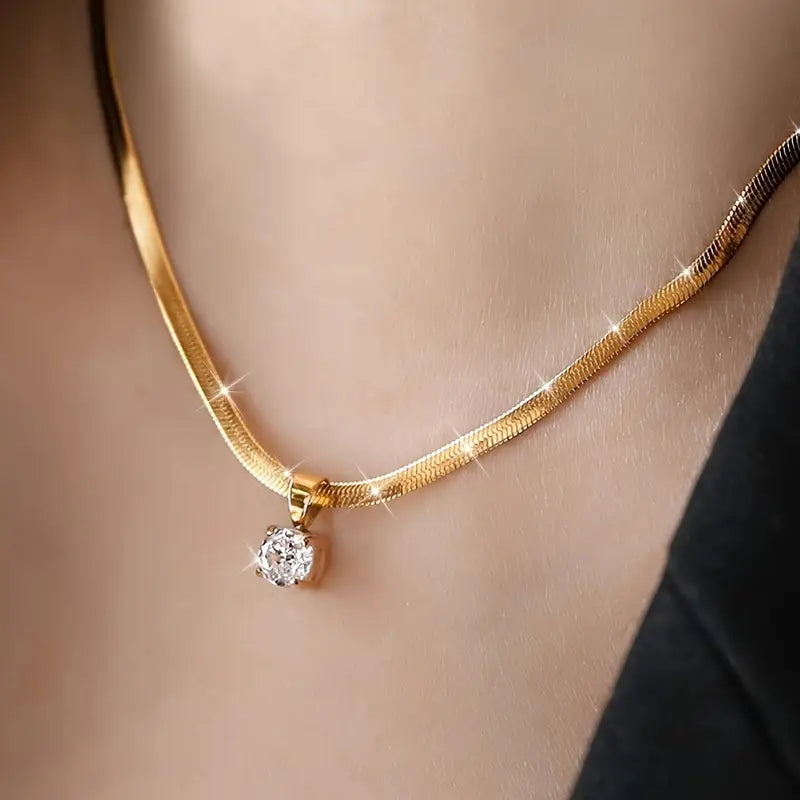 Elegant Rhinestone Vedhæng Halskæde | Guld