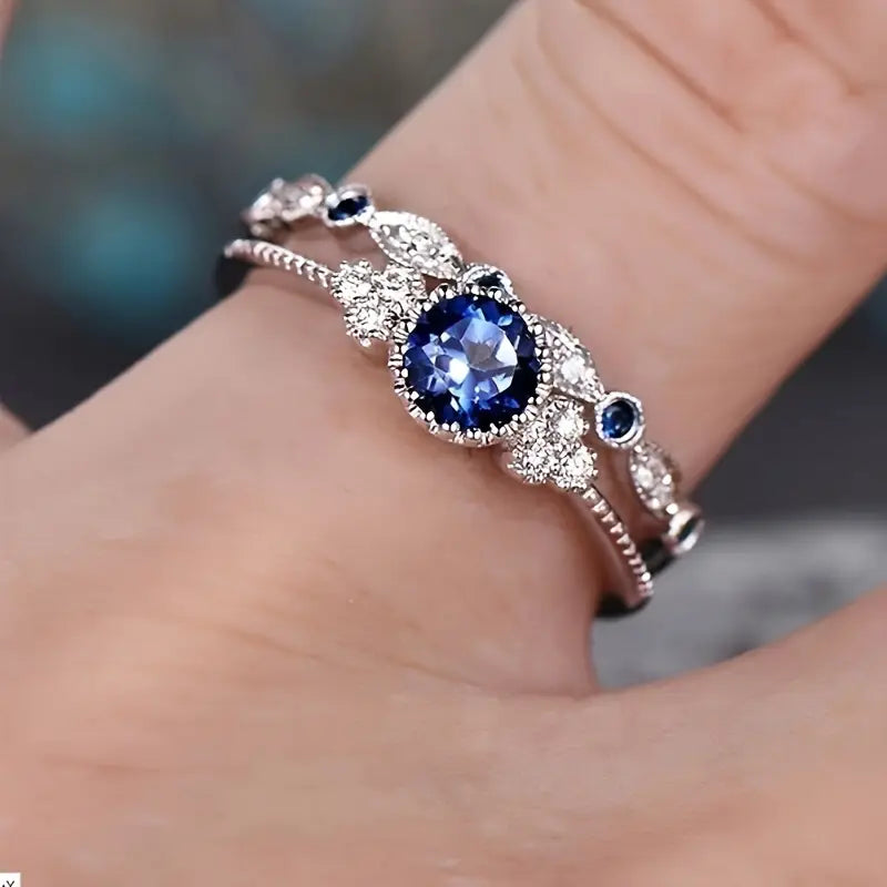 Sapphriel Krone Ring Sæt | Hvidguld