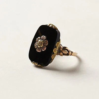 Vintage Sort Sten Ring | Guld