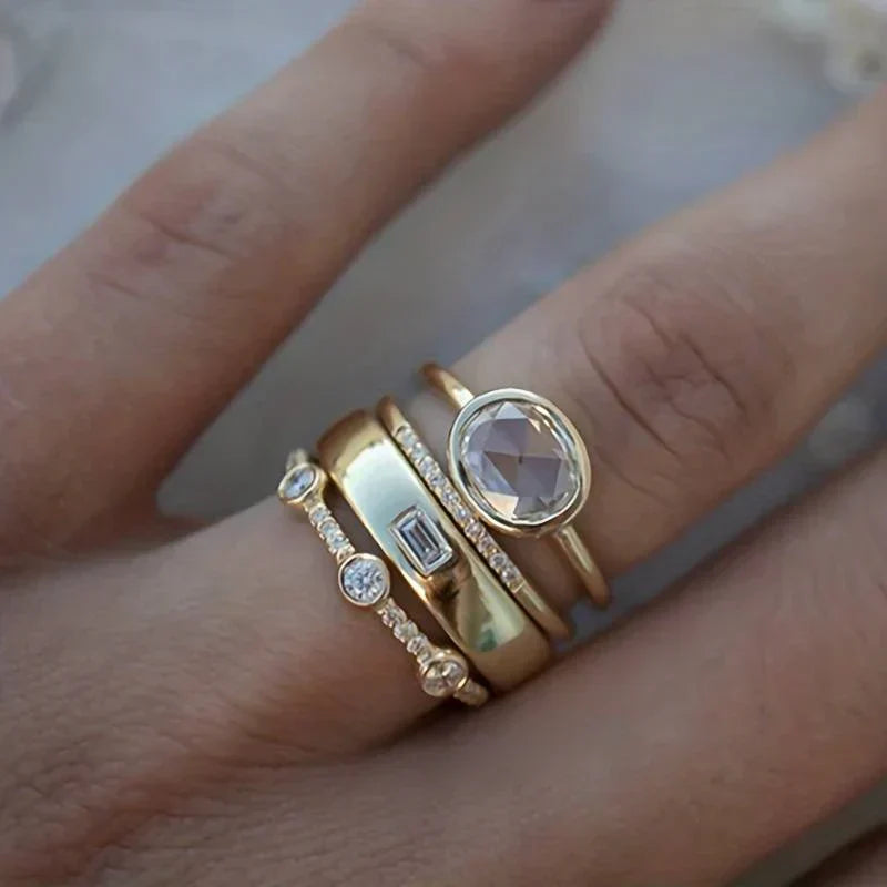 Vintage Guld & Zirkonia Ring Sæt | Guld