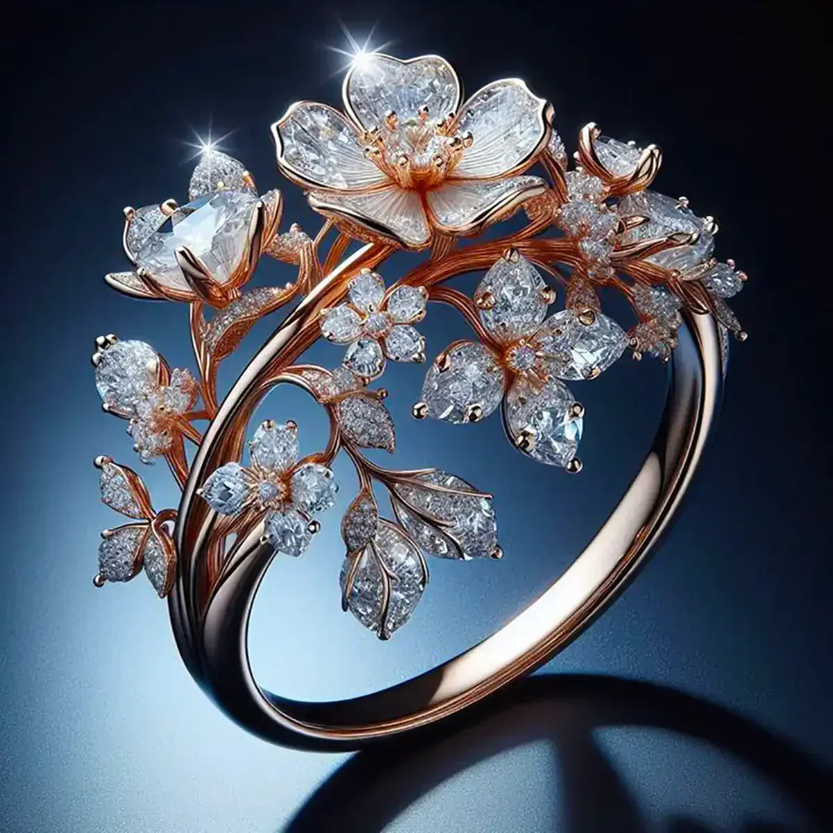 Lys Strålende Blomster Ring | Rosaguld