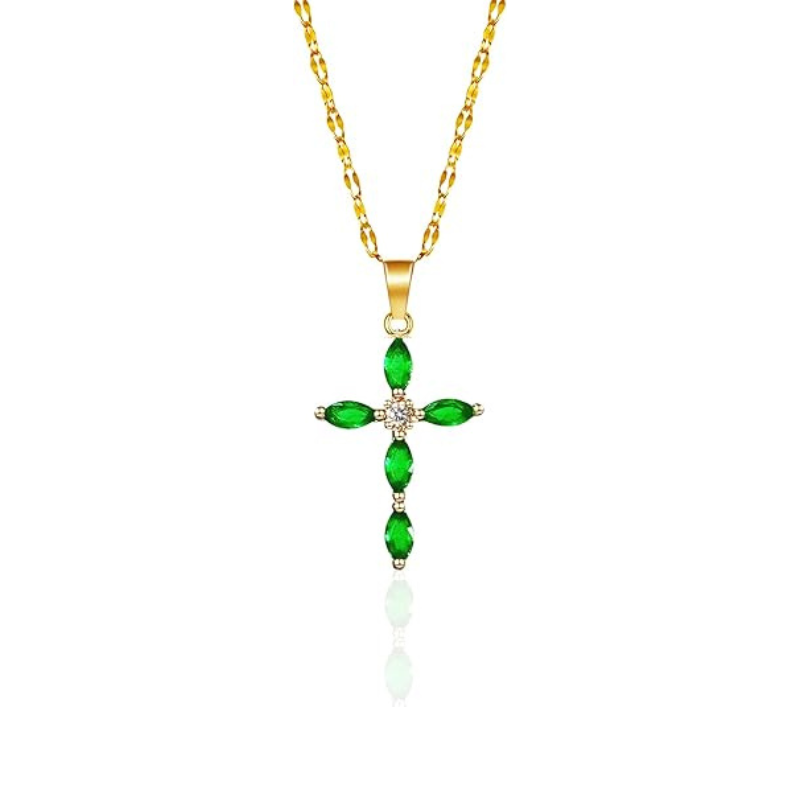 Emerald Cross Necklace | Guld