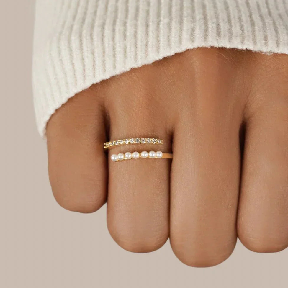 Virelle Pearl Crystal Open Ring | Guld