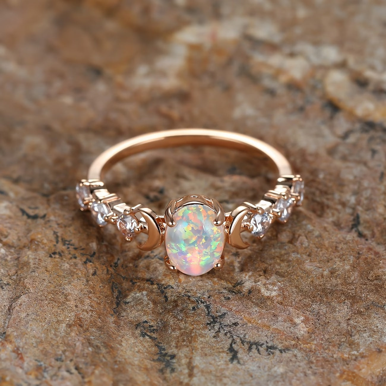 Opal Halvmåne Ring | Roséguld