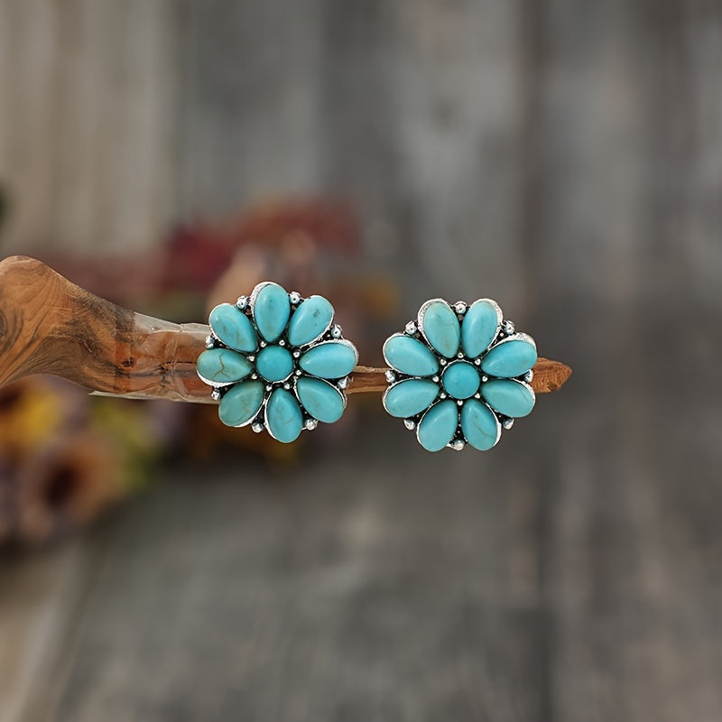 Serelith Turkis Blomst Studs | Hvidguld