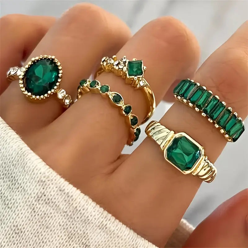 Zarina Eksklusiv Smaragd Ring Sæt | Guld